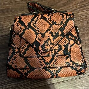 SHEIN Orange and Black Mini Snake Print Bag